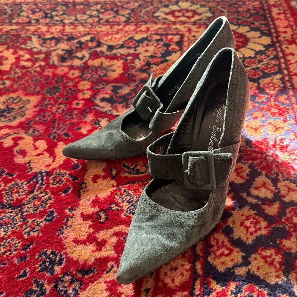 Vintage angelo burlinetto Gray Suede Heels with Buckle